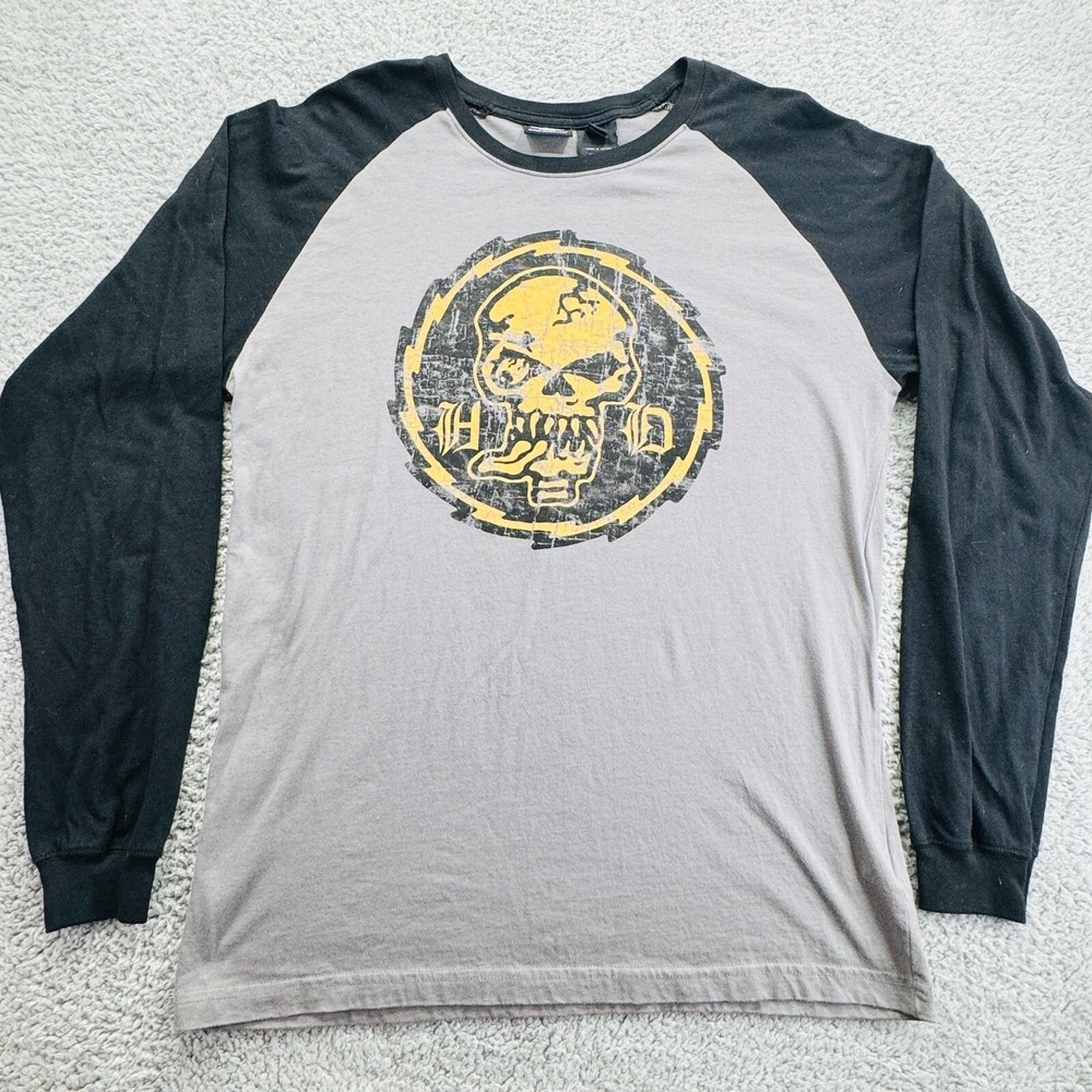 Harley Davidson Shirt Womens Large Black Long Sleeve Skull Round‎ Neck Jersey
